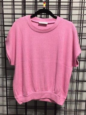 Zenana Outfitters Pink Short Sleeve Waffle Knit Top